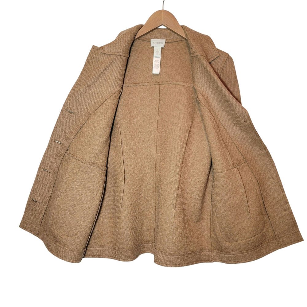 Chico's Wool Blend Tailored Blazer Jacket Button Front Camel Tan Size 1 Medium - Picture 6 of 14